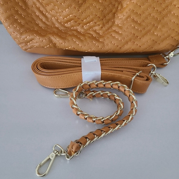 NWOT Big Buddha Mustard Yellow Vegan Leather Herringbone Pattern Shoulder Bag - Picture 5 of 10